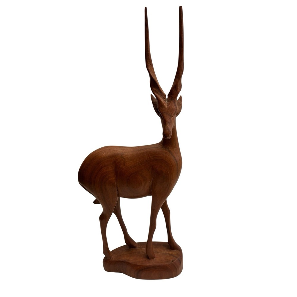 Vintage Hand Carved Wooden Antelope Gazelle Figurine Sculpture